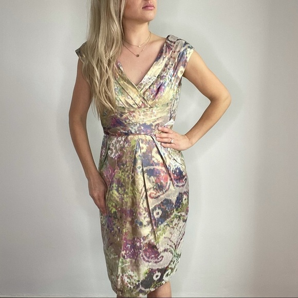 Monique Lhuillier Gold Purple Green Dress size 10 - Picture 14 of 16